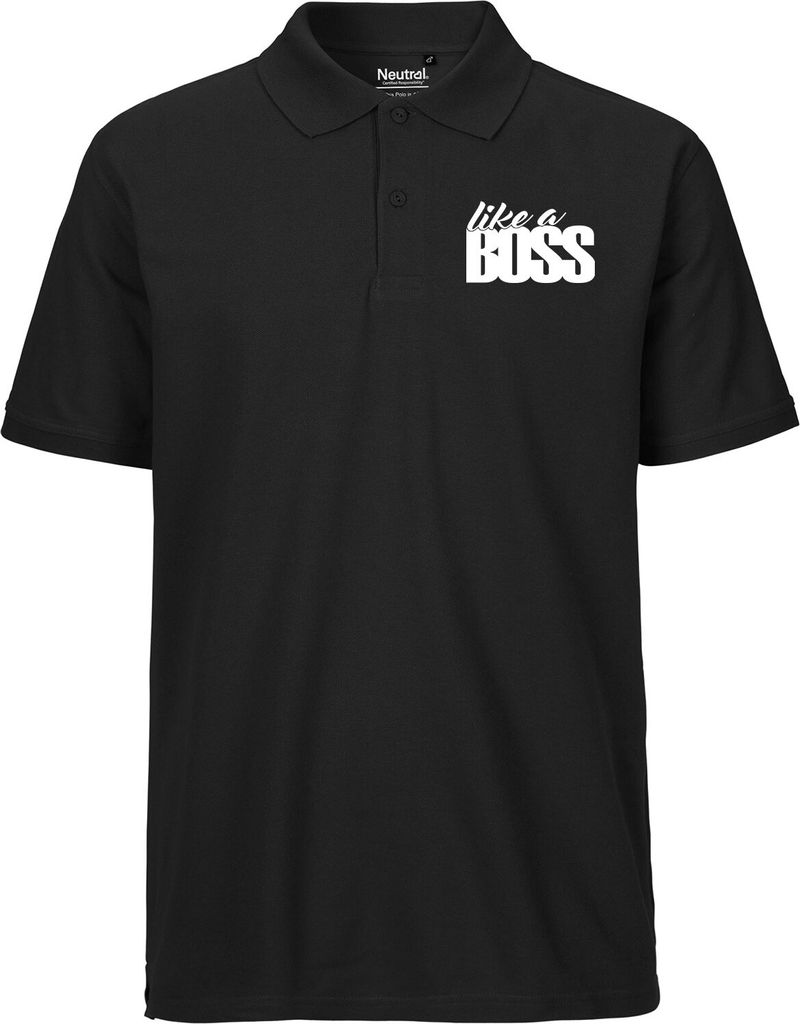 Huuraa Herren Polo Shirt like a Boss Spruch XXL Black Bio Baumwolle Fairtrade Poloshirt Geschenkidee