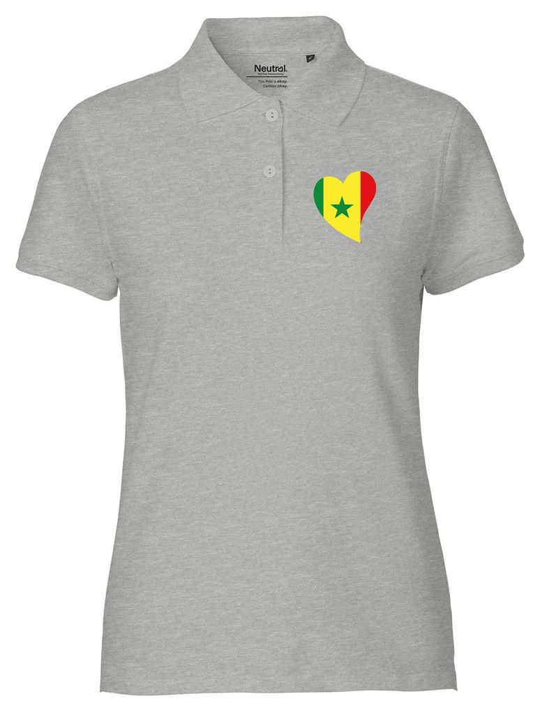 Huuraa Damen Polo Shirt Senegal Flagge Herz M Sport Grey Bio Baumwolle Fairtrade Poloshirt Geschenkidee