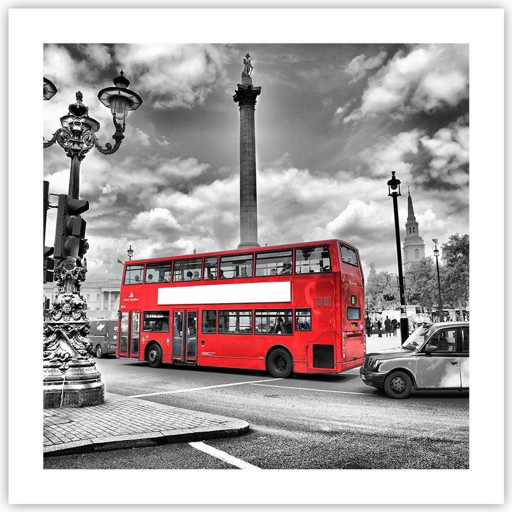 Poster - Poster ohne Rahmen - Trafalgar Platz Taxi London - 50x50 cm - Wand Bild - Wanddeko - Wandbilder - Kunstposter - Wandposter - Bilder - Kuns...