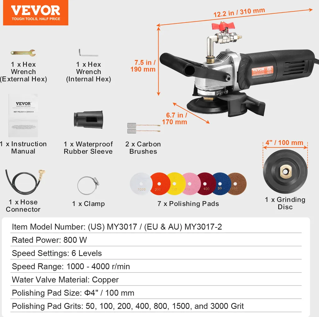 Polisseuse à pierre humide VEVOR 800W 4 pouces à 6 vitesses variables - 7