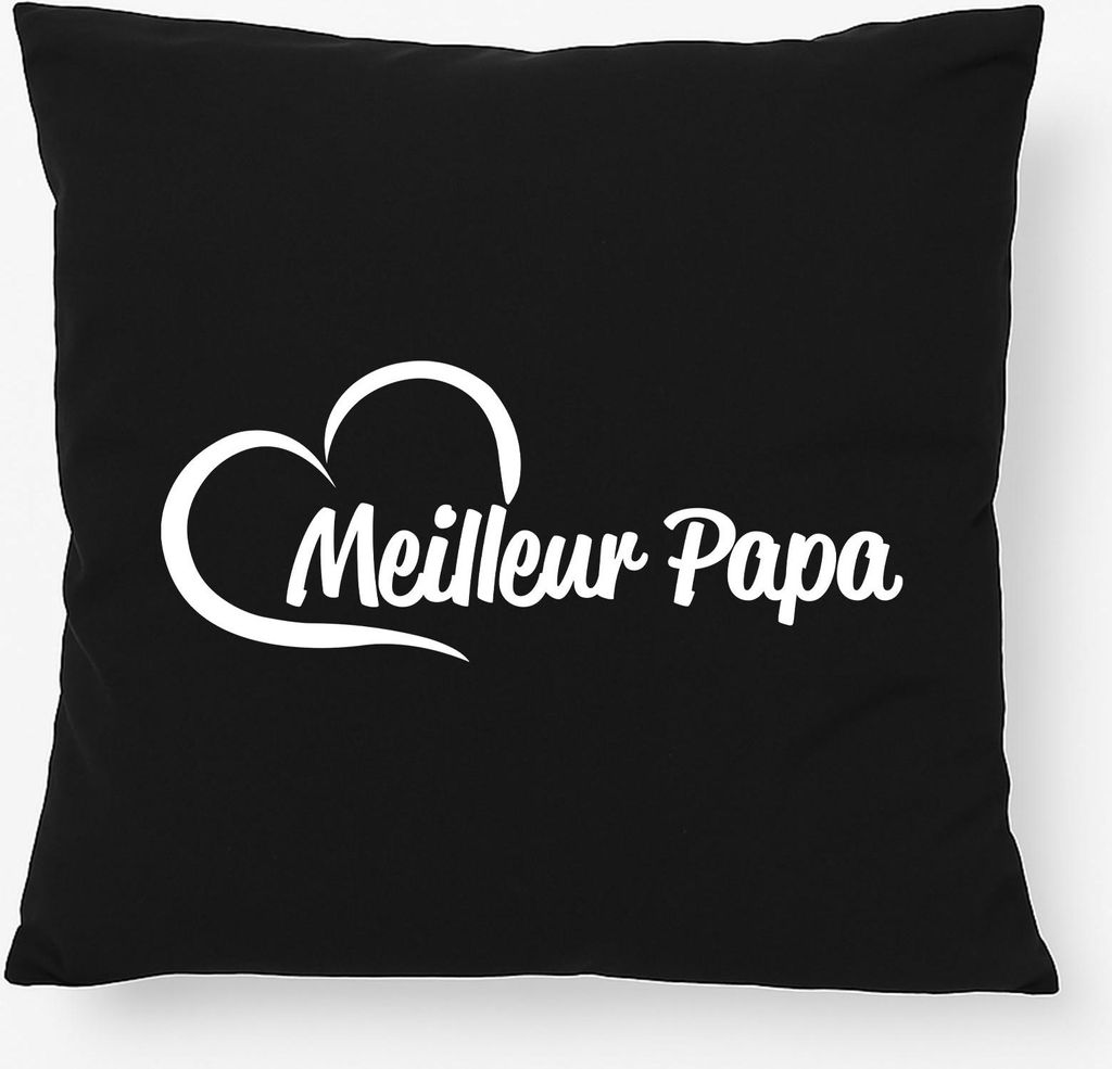 Huuraa Kissen Meilleur Papa Cœur 40x40cm mit Füllung Black Baumwolle Dekokissen Geschenkidee