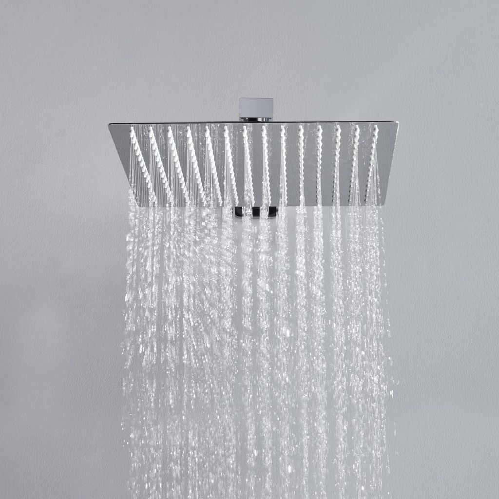 JOHO Regendusche Duschkopf aus 304 Edelstahl, Eckig Einbauduschköpfe Regenbrause Brausekopf Quadratisch 25x25cm Chrom