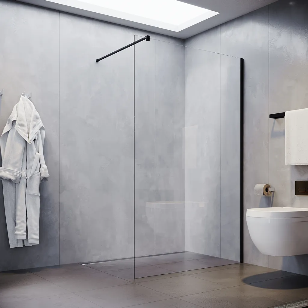 SONNI Douche à l'italienne 80x200cm Paroi de douche Noire Walk-in 10mm