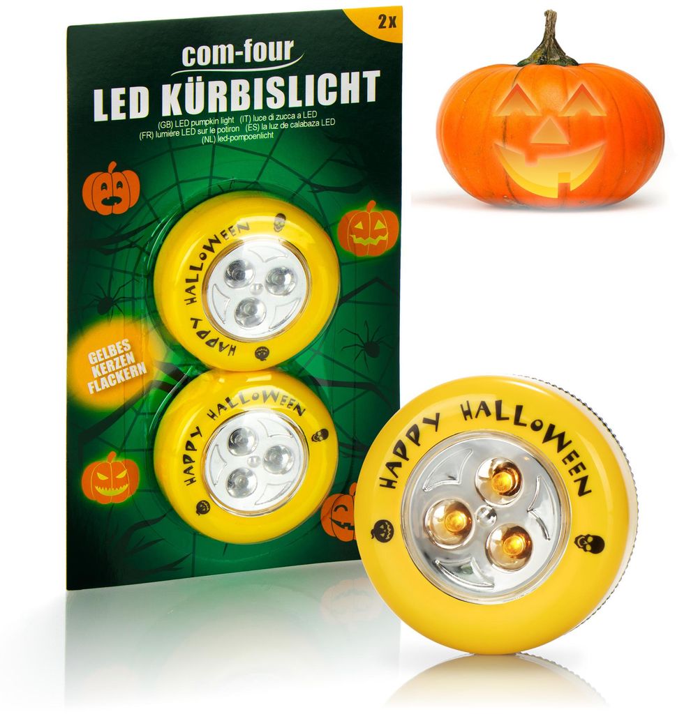 com-four® 2x LED-pompoenlamp voor Halloween - Productafbeelding 
