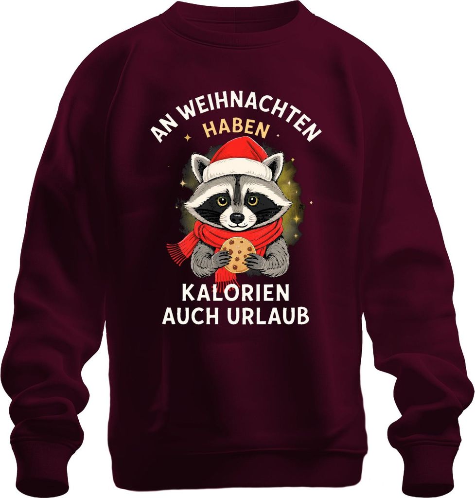 Weihnachten Kalorien haben Urlaub Waschbär Keks lustig Geschenk Uni Sweatshirt Pullover, Burgundy, L