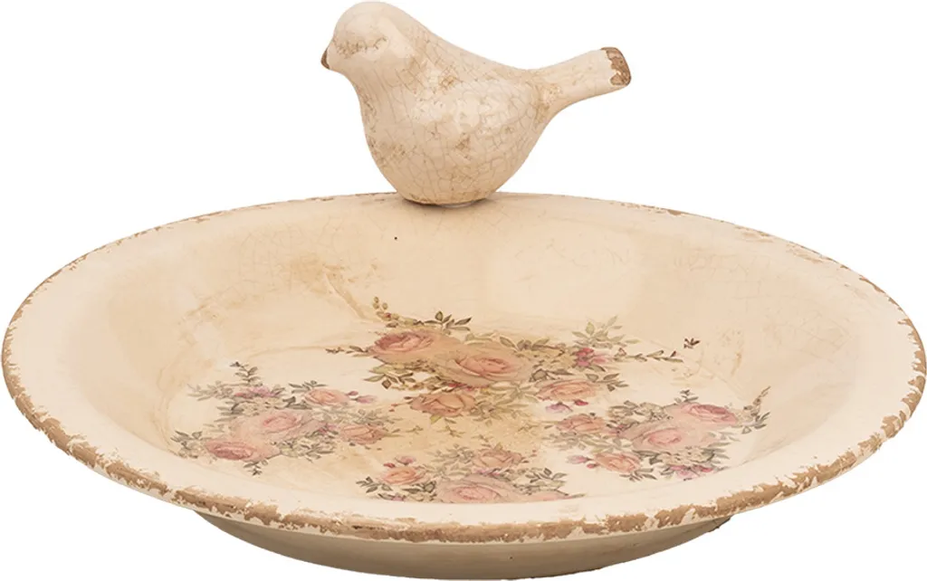 Mangeoire oiseaux céramique beige Ø 26 cm stable contre le vent