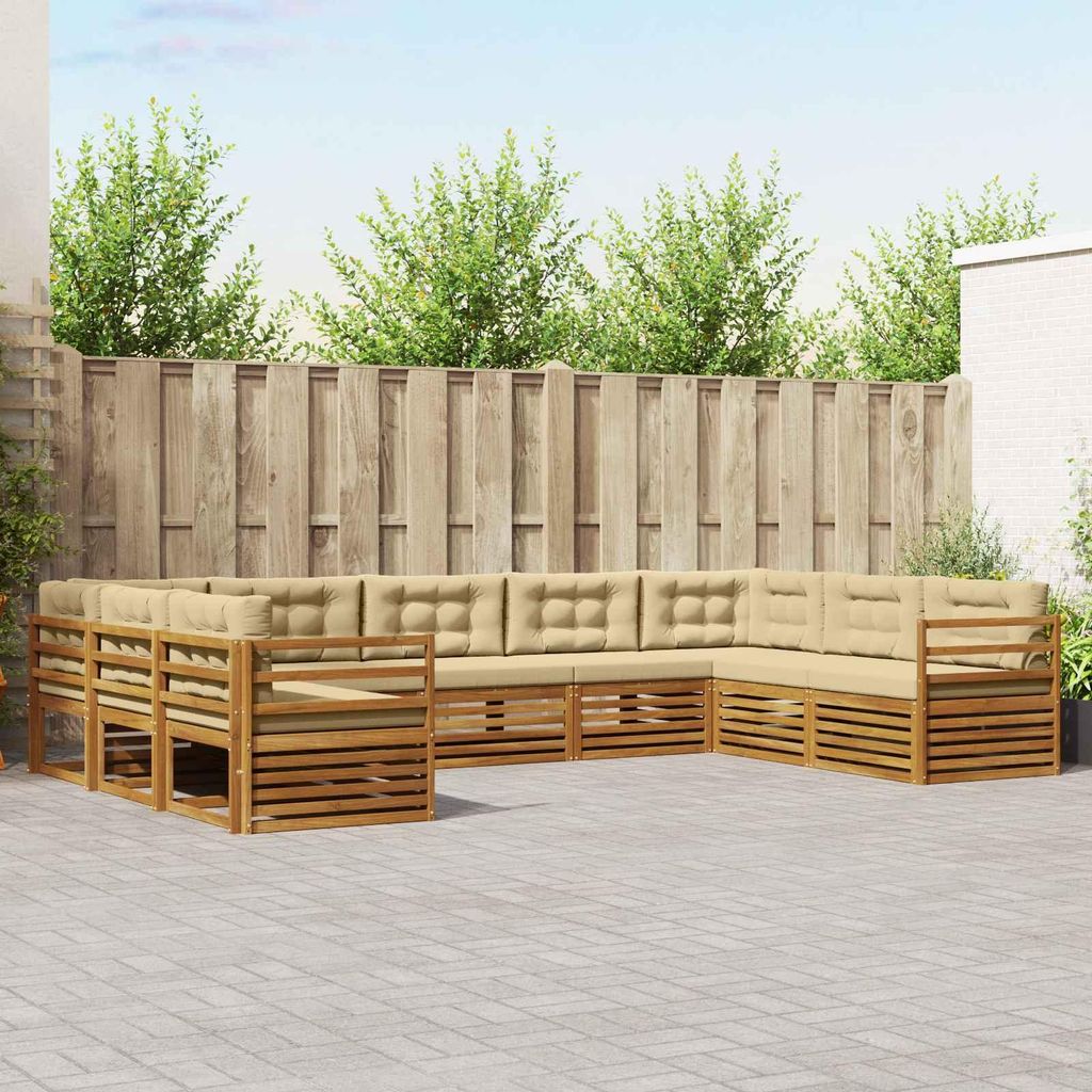 (Robust Möbel)Sofagarnitur - CLORIS - Balkonmöbe/Sitzgruppe - 9 pcs - Moderne Design - Natur und Beige Massivholz Akazie - Gartensofas NeuMö...