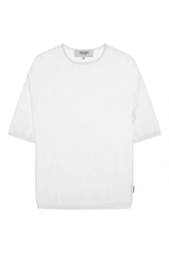 SENSES THE LABEL Damen Kurzarm-Pullover Weiß Mesh Loose Produktbild 