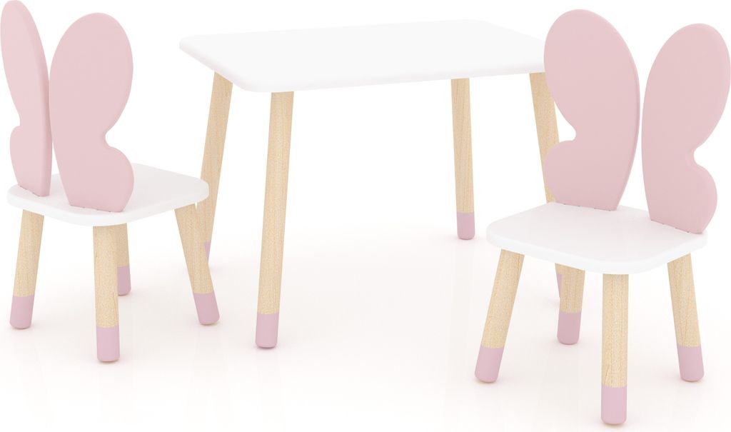 DEKORMANDA – Kindertisch mit Stühlen – Möbel für ein Kinderzimmer – Stühle in Form von Schmetterlingsflügeln für kleine Tierliebhaber ...