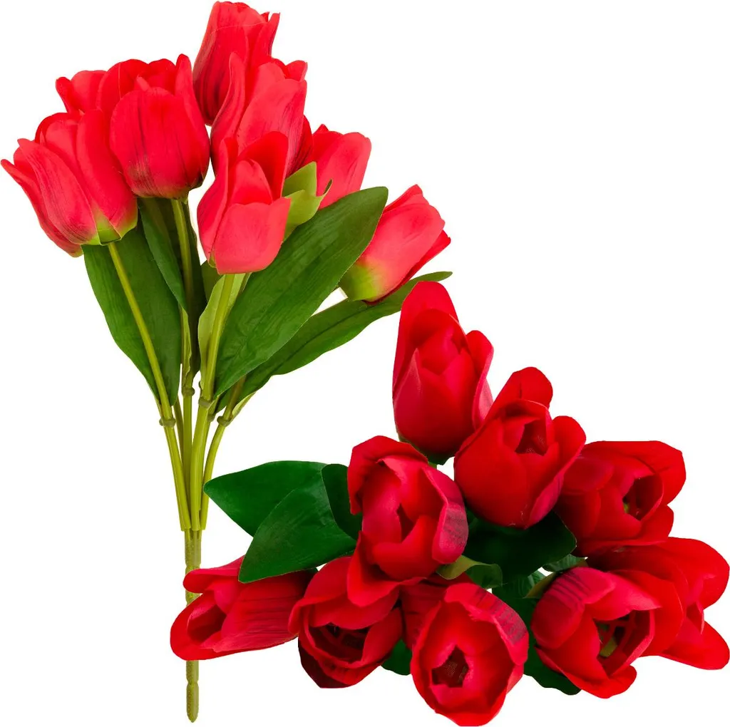 Grand Bouquet de Fleurs Artificielles Tulipes Rouges Lot de 9 Tiges