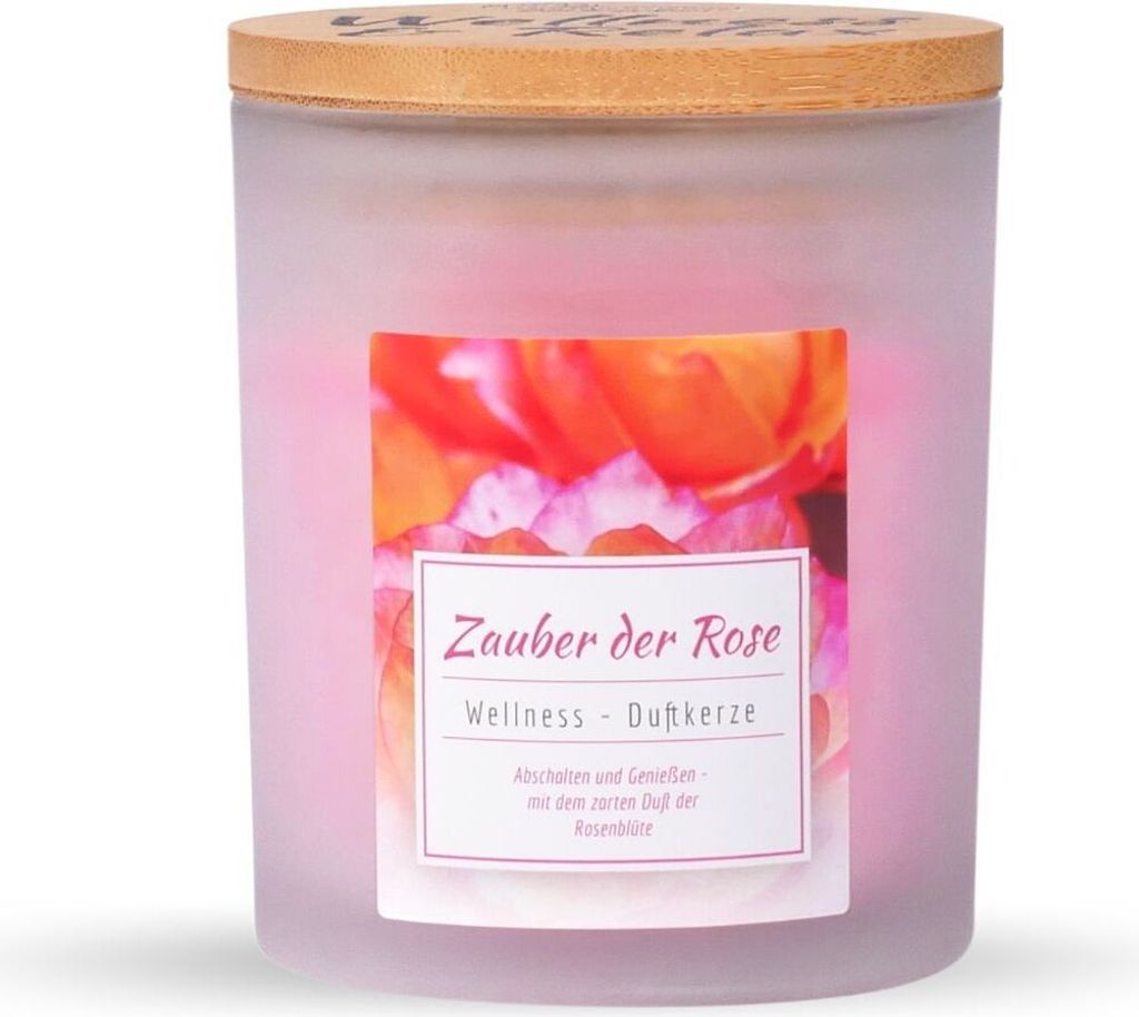 Zauber der Rose - Wellness Duftkerze im sat. Glas