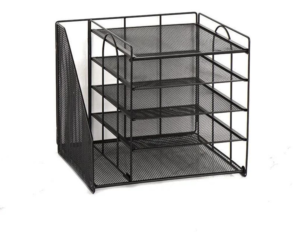 Schreibtisch Organizer - 5-Etagen Briefablage mit Aktenhalter - Ausziehbares Design - Metall - Für Büro/Zuhause/Schule - Schwarz