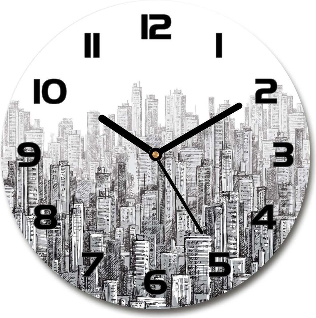 Wanduhr aus Glas 30fi Glasbild Glasuhr Gehärtetes Glas - schwarze-zeiger - Skyscrapers