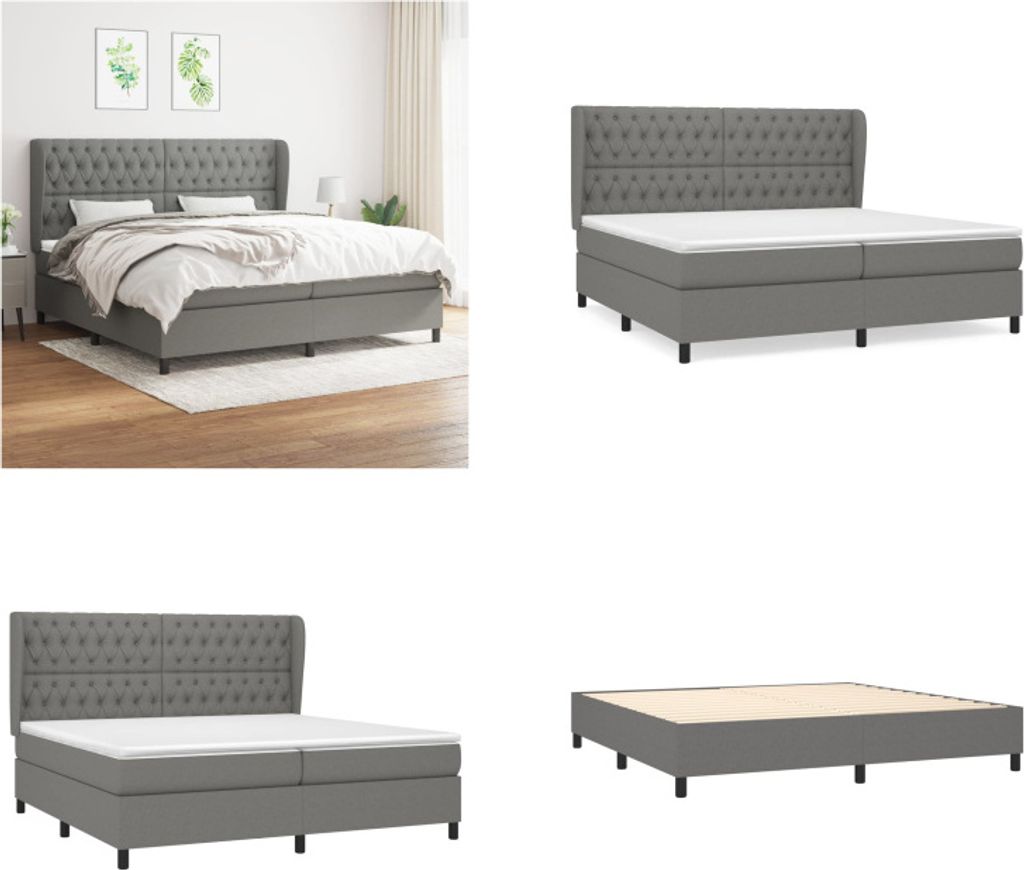 vidaXL Boxspringbett mit Matratze Dunkelgrau 200x200 cm Stoff - Boxspringbett - Boxspringbetten - Bett - Schlafzimmermöbel