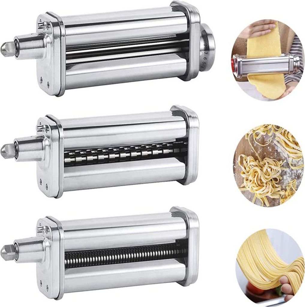 Pasta Maker Aufsatz 3-in-1 Pasta Roller Cutter Teile Nudeln Pressmaschine Kompatibel mit KitchenAid Standmixern fuer Pasta Sheet Spaghetti Fettuccini