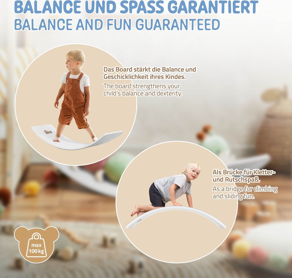 Balanční deska Joyz pro děti a dospělé, 83x30 cm, bílá s Obrázek produktu 4
