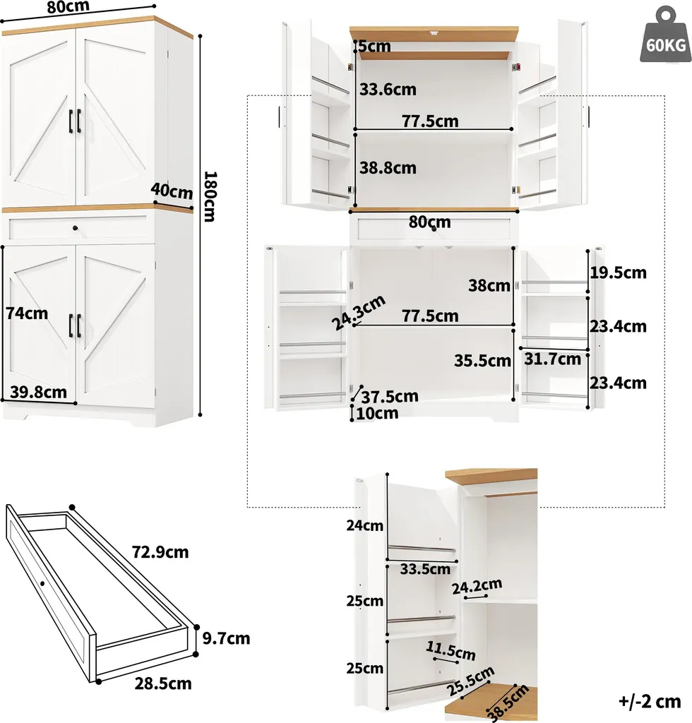 Meuble de Rangement Haut en MDF Blanc et Métal avec 12 Grands Casiers