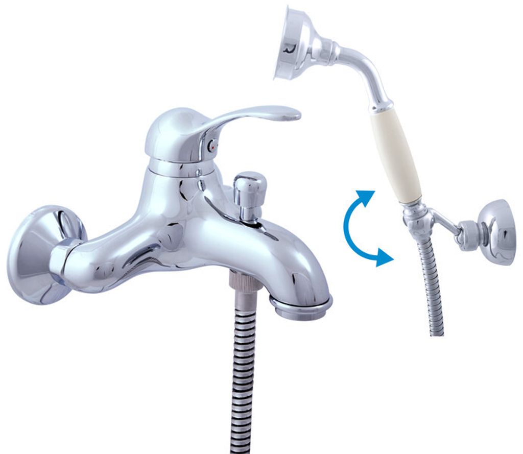 LABE Wand-Wannenmischer Wandmontage in Chrom, Gold oder Messing RAV SLEZAK Ihre Auswahl: Mit Handbrause mit schwenkbarem Halter, Oberfläche: Chrom,