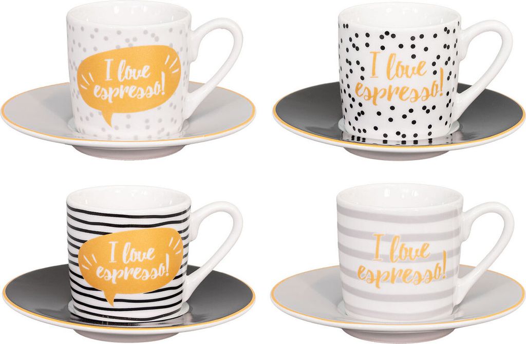 tea4chill Könitz Espresso Tassen Set I Love Espresso. Kaffeetassen mit je 65ml aus Porzellan. Espressotassen modern