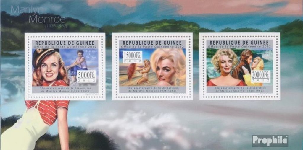 Briefmarken Guinea 2012 Mi 9115-9117 Kleinbogen (kompl. Ausgabe) postfrisch Marilyn Monroe (1926-1962)
