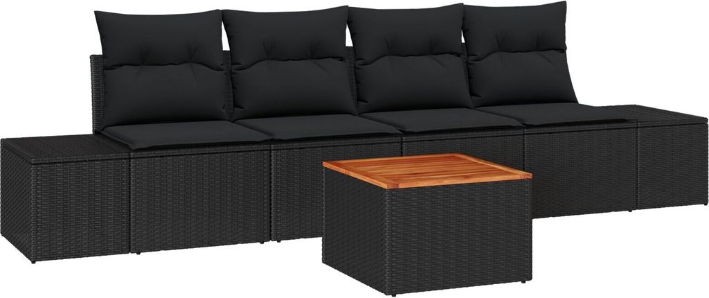 Möbel 5-teiliges Garten Sofa Set mit Kissen Schwarz Poly Rattan Akazie - Gartensofas 3356560