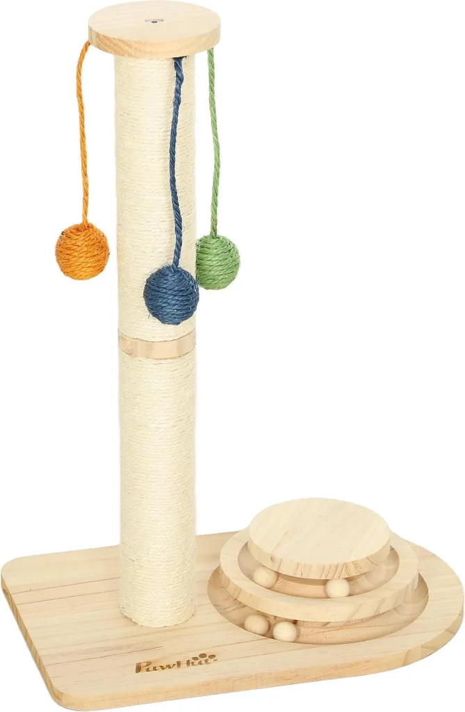 Arbre à chat pour appartement avec circuit de balles et griffoir sisal