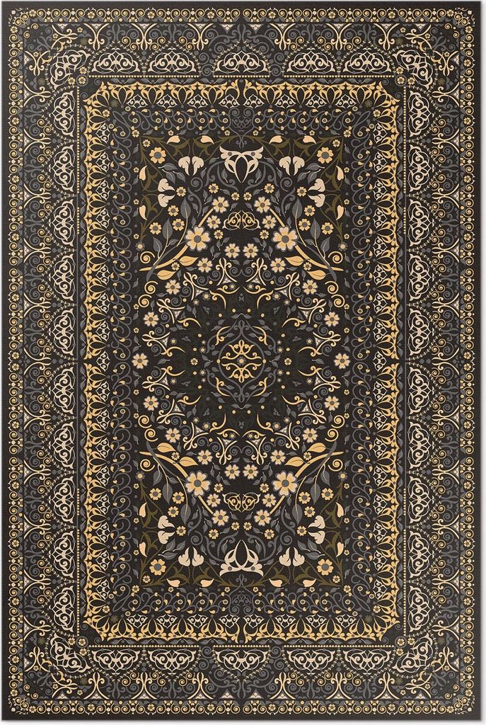 Pflanzendekorationen, Vintage-Ornamentmuster – Vinyl Fußmatte – 150x225 cm – Rutschfest, Pflegeleicht & Langlebig