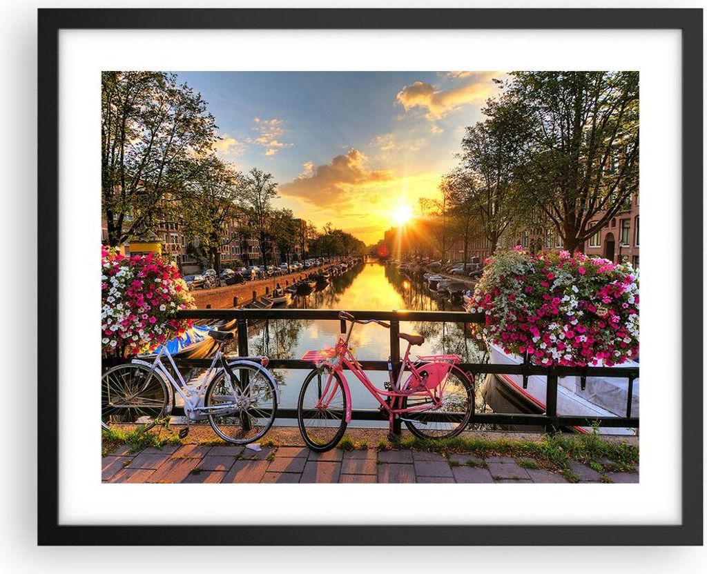 Gerahmtes Poster - Schwarzer Rahmen - Bikes Kanal Amsterdam Architektur - 50x40 cm - Wand Bild - Wanddeko - Wandbilder - Wandposter - Bilderrahmen ...