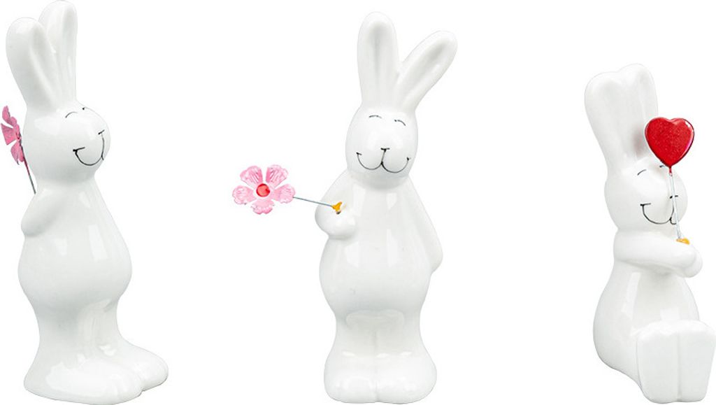 3 Stück Deko Ostern Hase Figuren, Osterhase Porzellan Ornamente, Kreativ Statue Tischdeko, Geschenk für Ostern Valentinstag Frühling Heimdekoration