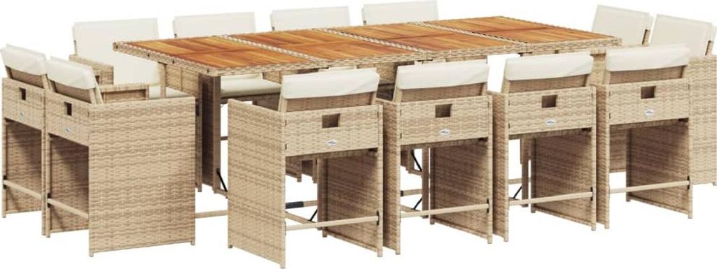 13-tlg. Garten-Essgruppe mit Kissen Beige Poly Rattan