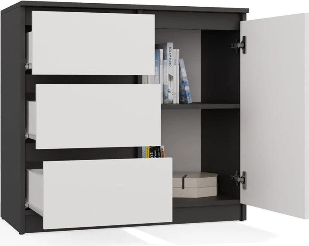 Commode étroite ELBE Anthracite et Blanc - Meuble de Rangement Gain de Place - 4