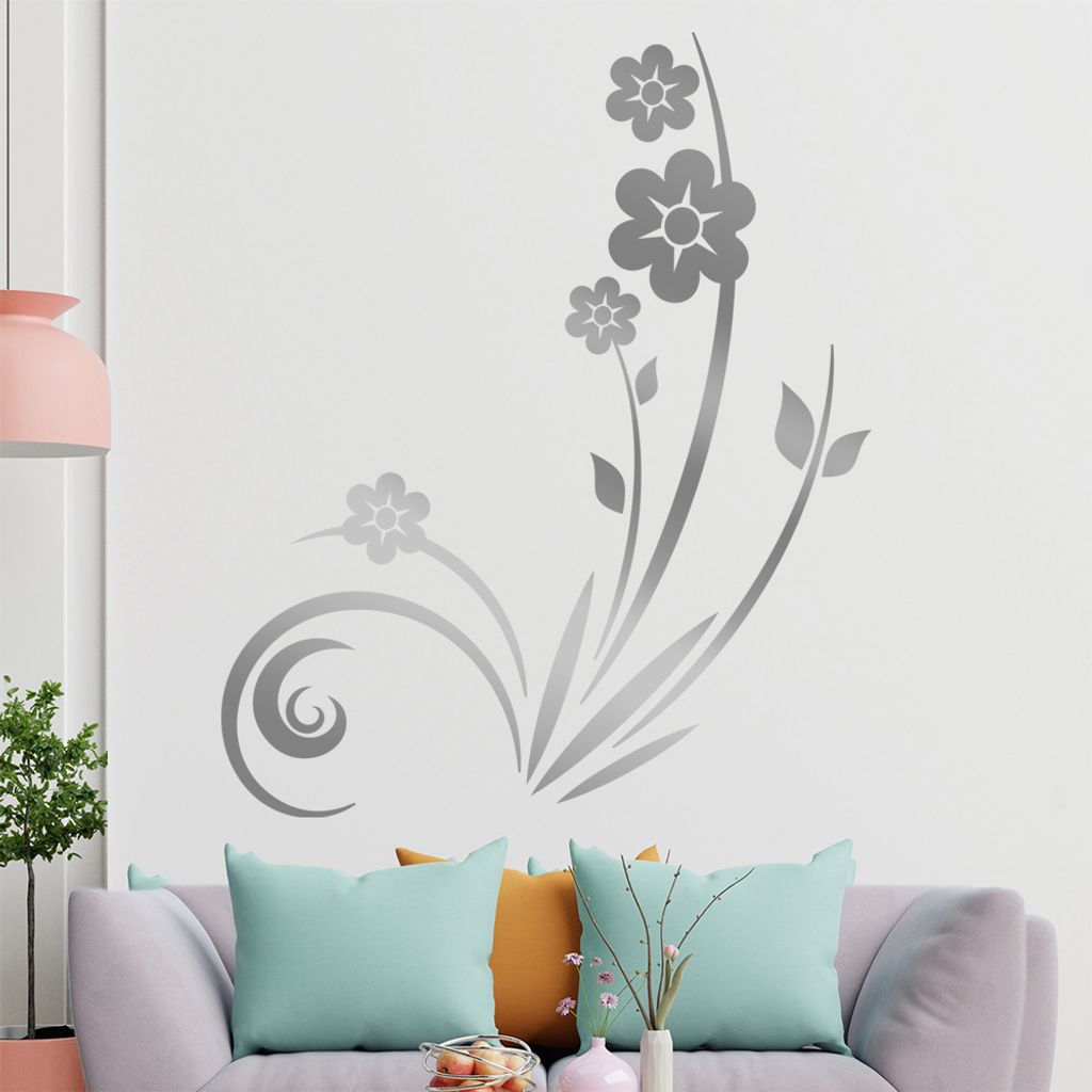 Pflanze mit Blüten - Blumen Wandtattoo in 6 Größen - Wandaufkleber Wall Sticker - Dekoration, Küche, Wohnzimmer, Schlafzimmer, Badezimmer