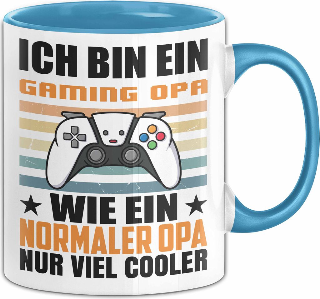 Gaming Opa Tasse Geschenk Wie Ein Normaler Opa Geschenkidee Großvater Zocken Video Spiele Becher (Blau)