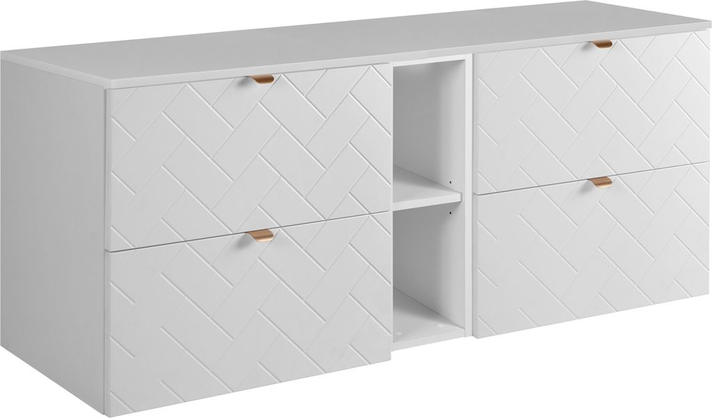 Badezimmerschrank, Weiß mit goldener Griff / mit oberer Platte, 140 x 57 x 46 cm