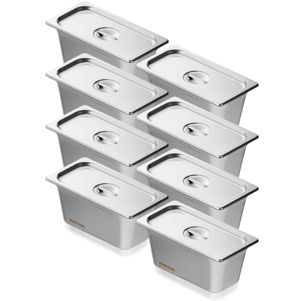VEVOR 8er-Pack Hotelpfannen, 1/3 Anti-Stau-Dampfpfanne mit Produktbild 