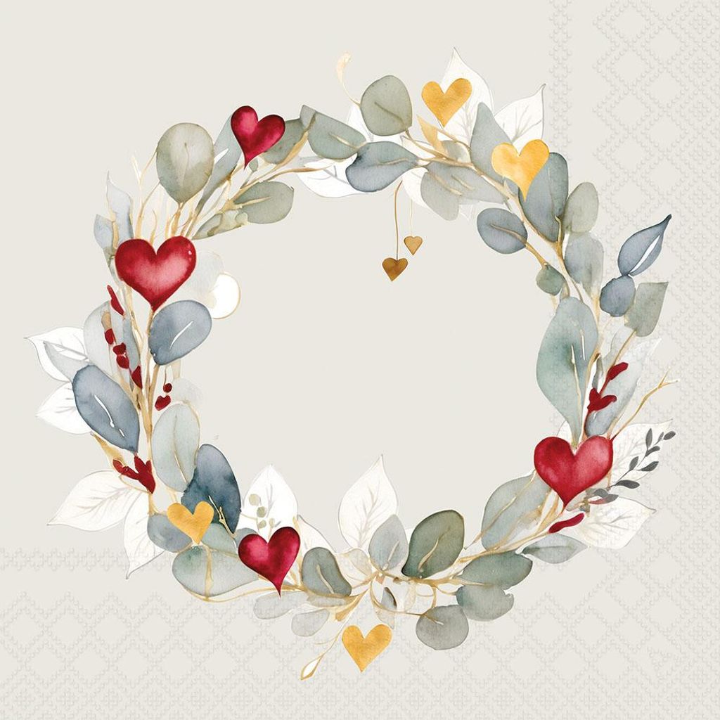 Servietten 33x33 cm - Eucalyptus wreath green