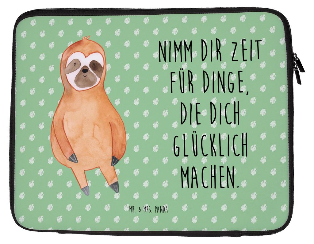 Mr. & Mrs. Panda Laptop Tasche Faultier Zufrieden 27 x 36 cm - Tropengrün - Geschenk, Glück, Schutzhülle, Hülle, Pause, Case, Laptoptasche, Happy