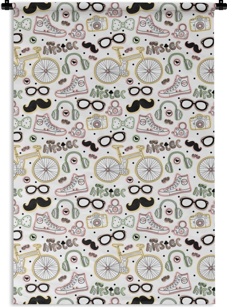 MuchoWow Wandteppich Wandbehang Doodle - Kopfhörer - Muster 120x180 cm Tapisserie Dekoration Wandtuch - Schlafzimmer - Dekorationen für das Haus