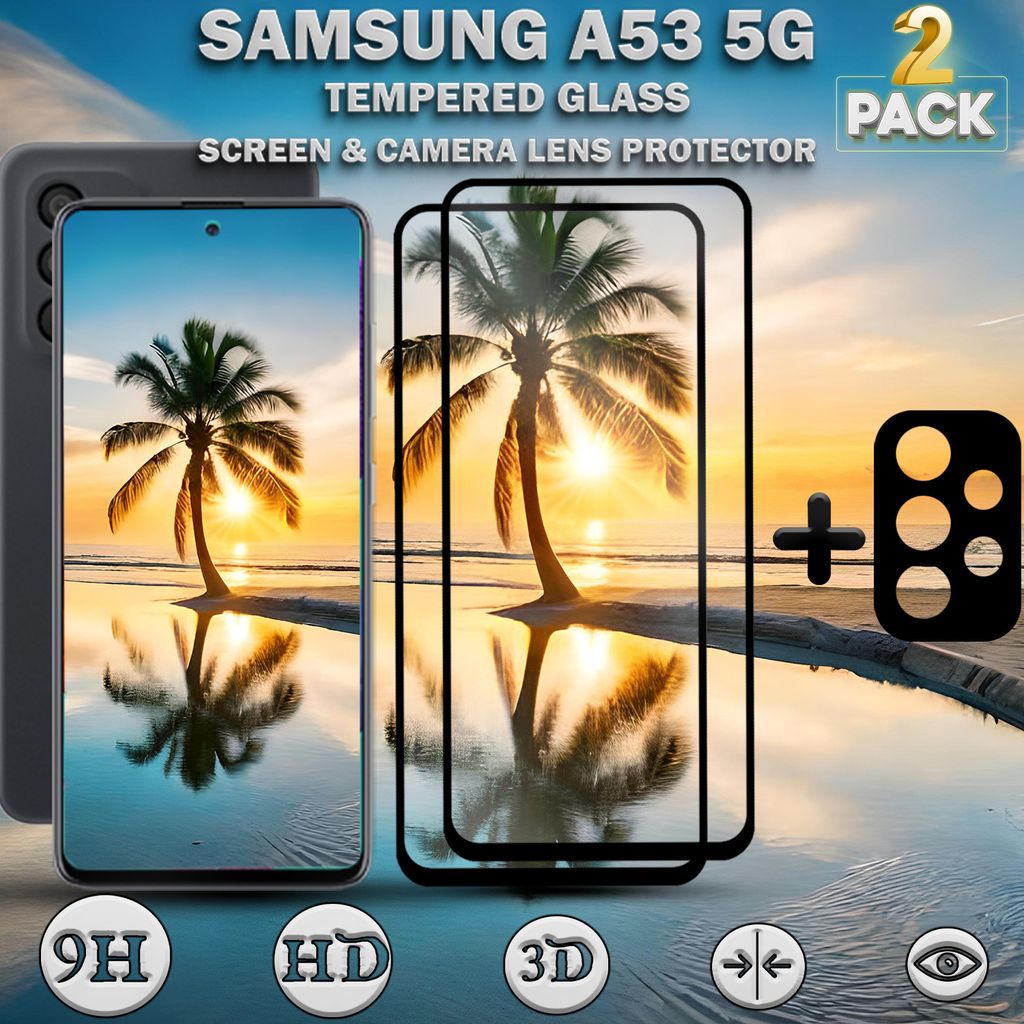 2-Pack Samsung Galaxy A53 5G Displayschutzfolie und Objektivschutz aus 9H gehärtetem Glas