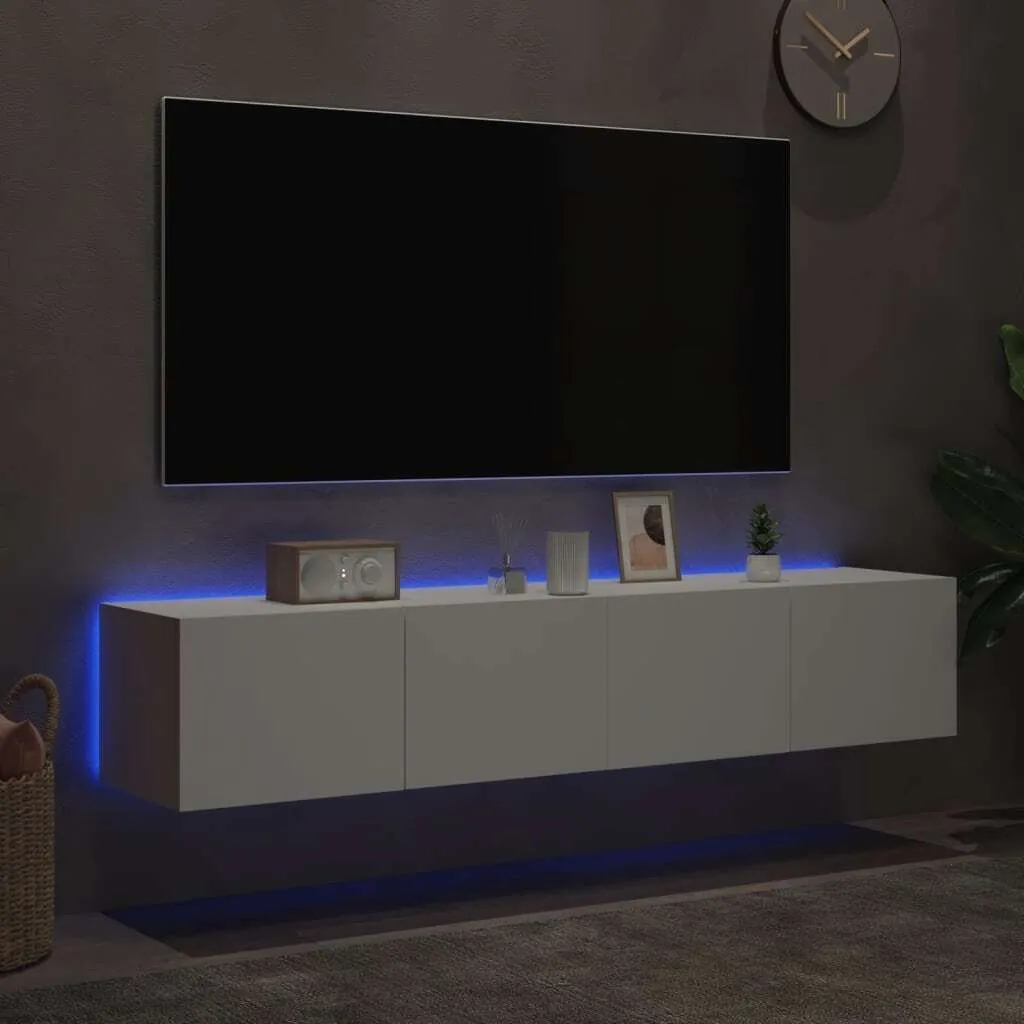 Coppia Pensili TV Bianchi con Luci LED 80 cm | Mobile Soggiorno Sospeso - 4