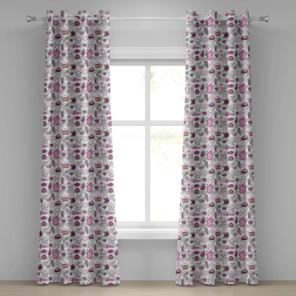Rideaux Motif Étoiles et Fraises ABAKUHAUS Magenta Gris en 280x245 cm