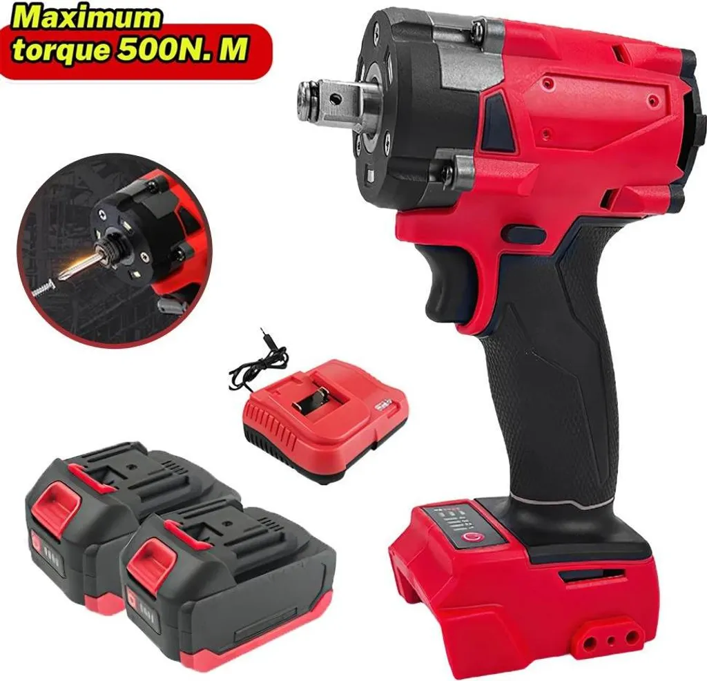 Boulonneuse à choc sans fil moteur brushless et double batterie 2.0Ah