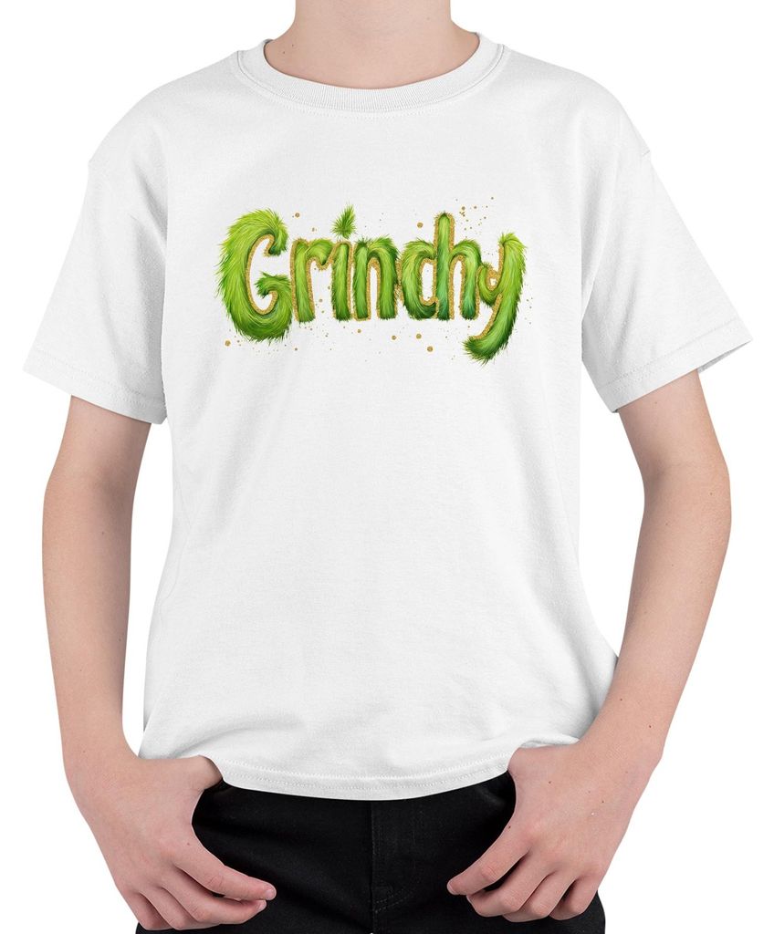 Grinchy Weihnachtsgeschenk Grinch lustig grün Flauschoptik Retro Uni Kinder T-Shirt, Weiß, 128