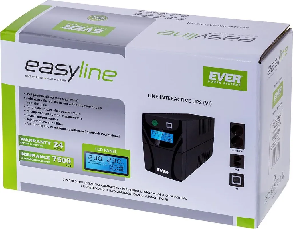 Ever EASYLINE 650 AVR USB | 0.65 kVA 360W UPS Line-Interactive - 5