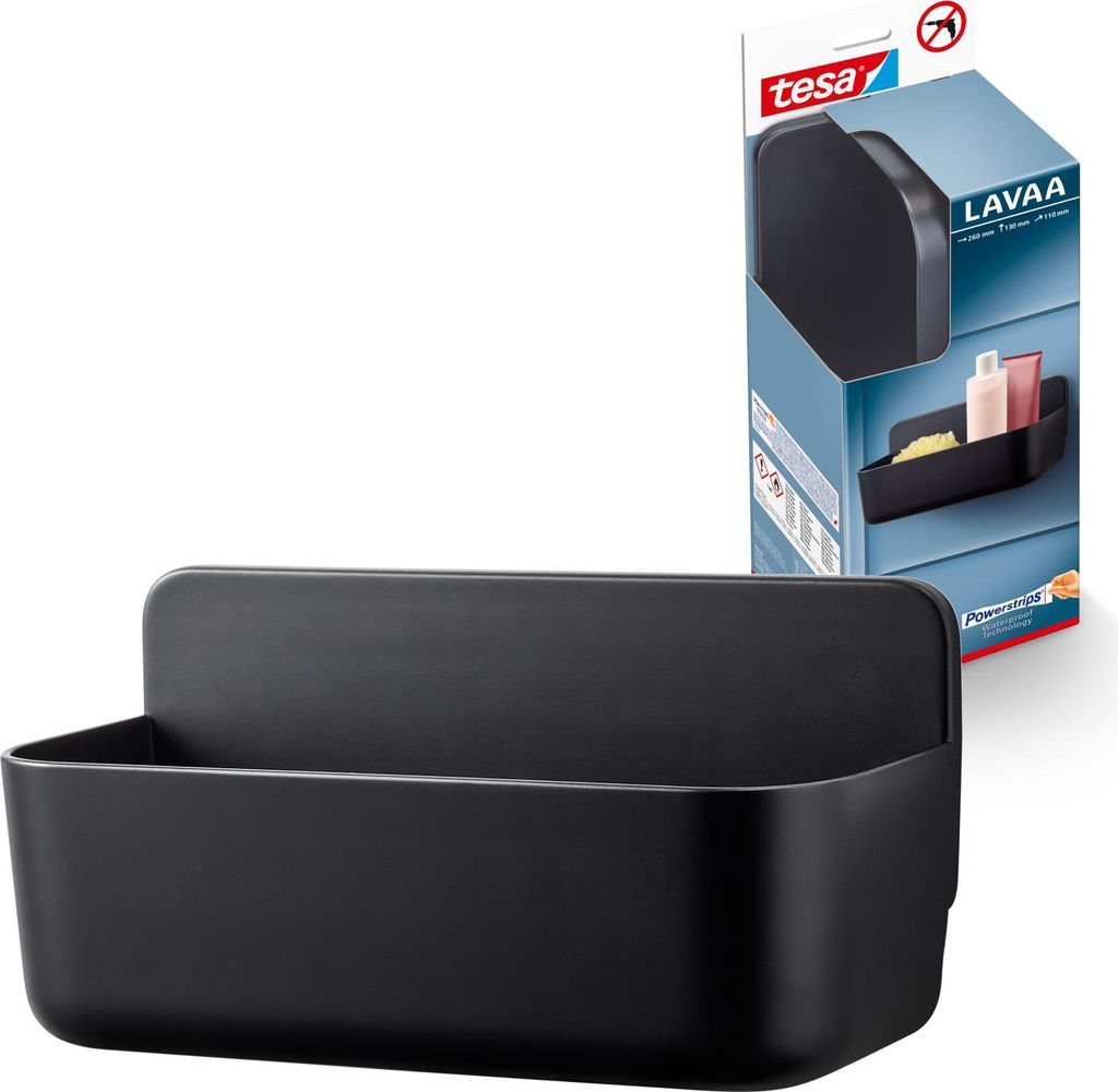 tesa Lavaa Duschkorb M Duschablage schwarz Badregal zur Wandmontage ohne Bohren