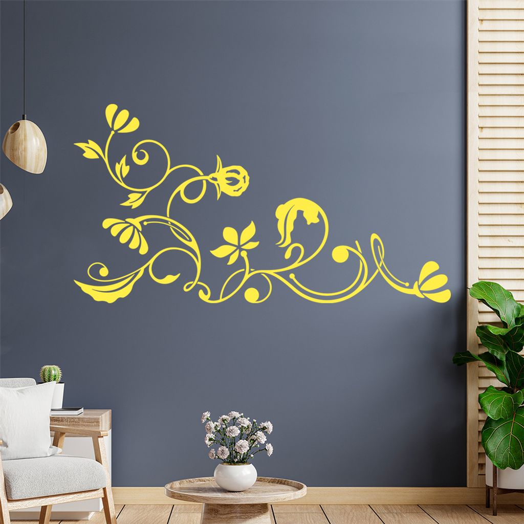 Eckeornament -Blüten - filigran Wandtattoo in 6 Größen - Wandaufkleber Wall Sticker - Dekoration, Küche, Wohnzimmer, Schlafzimmer, Badezimmer