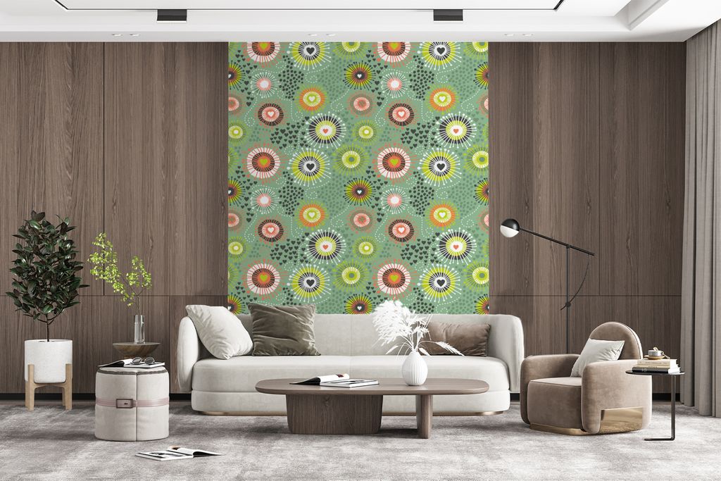 MuchoWow Fototapete für Wohnzimmer oder Schlafzimmer Wandtapete Vinyl Motivtapete Blume - Design - Herzen - 205x280 cm - Wandbild