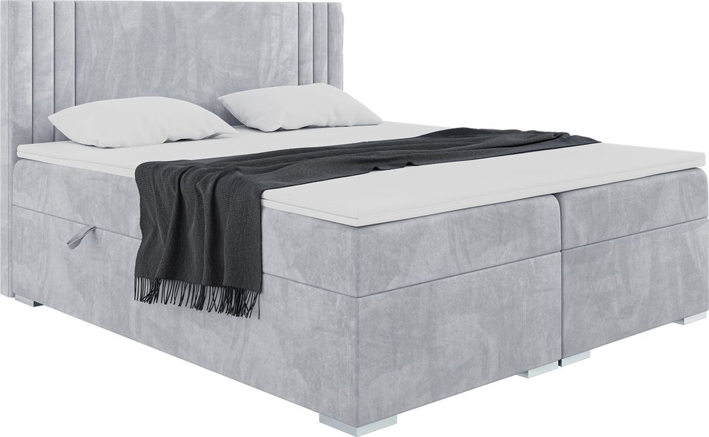MEBLINI Boxspringbett mit Bettkasten - Gepolstert Doppelbett mit Matratze und Topper - Polsterbett mit Stauraum - Bett mit Kopfteil - Stauraumbett ...
