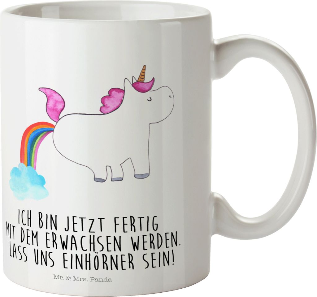 Mr. & Mrs. Panda Pott Einhorn Pupsen - Weiß - Geschenk, Unicorn, Lustig, Kinderbecher, Haferl, Spaß, Plastikbecher, Regenbogen, Campingbecher, Gl...