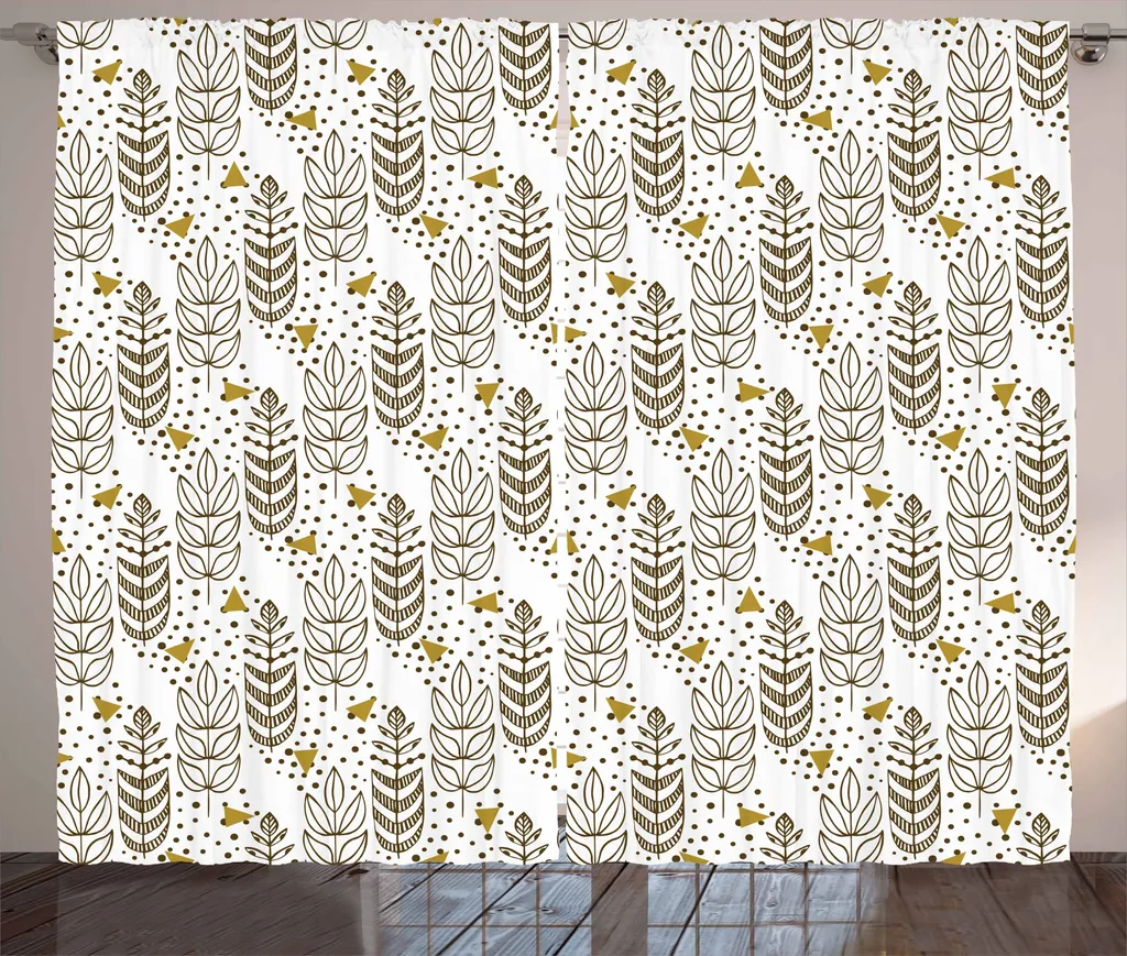 Grand Rideau Salon 280x225cm Motif Botanique Rustique café/blanc